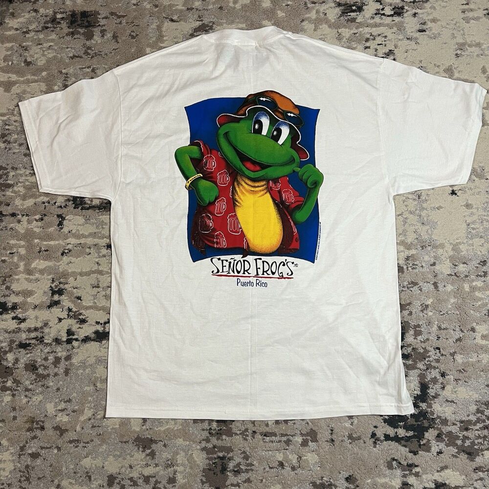 Vintage NWOT Senor Frogs Puerto Rico Biker Beer T Shirt Sz XL Y2K Beach